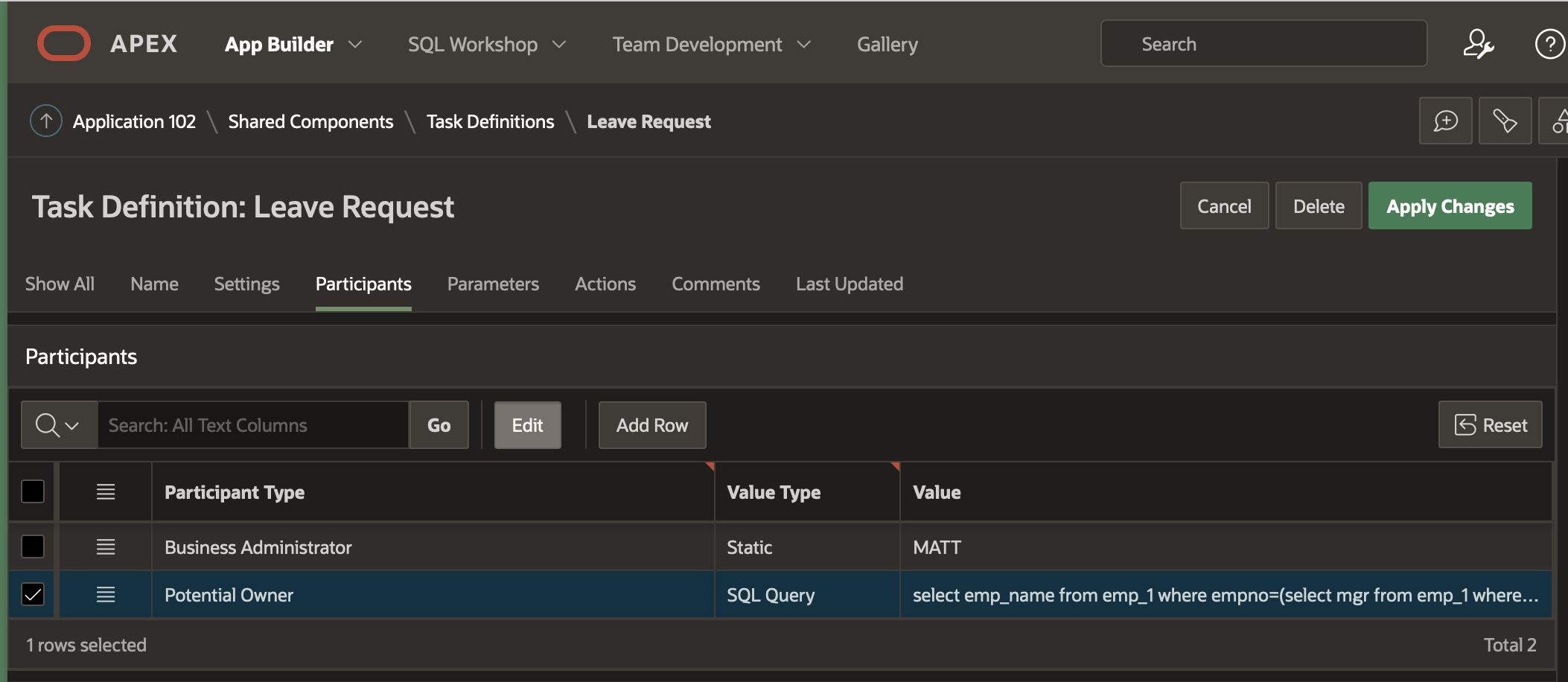 Screenshot for adding Participants to the Task Definition