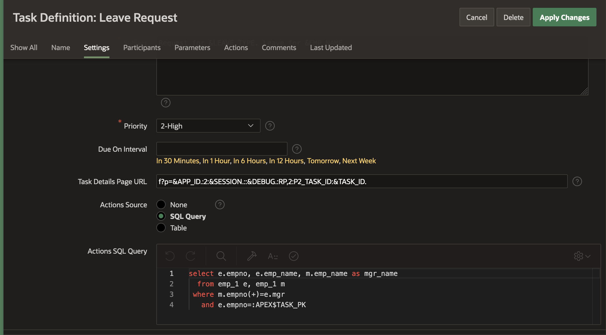 Screenshot showing Task Details Page URL generated 