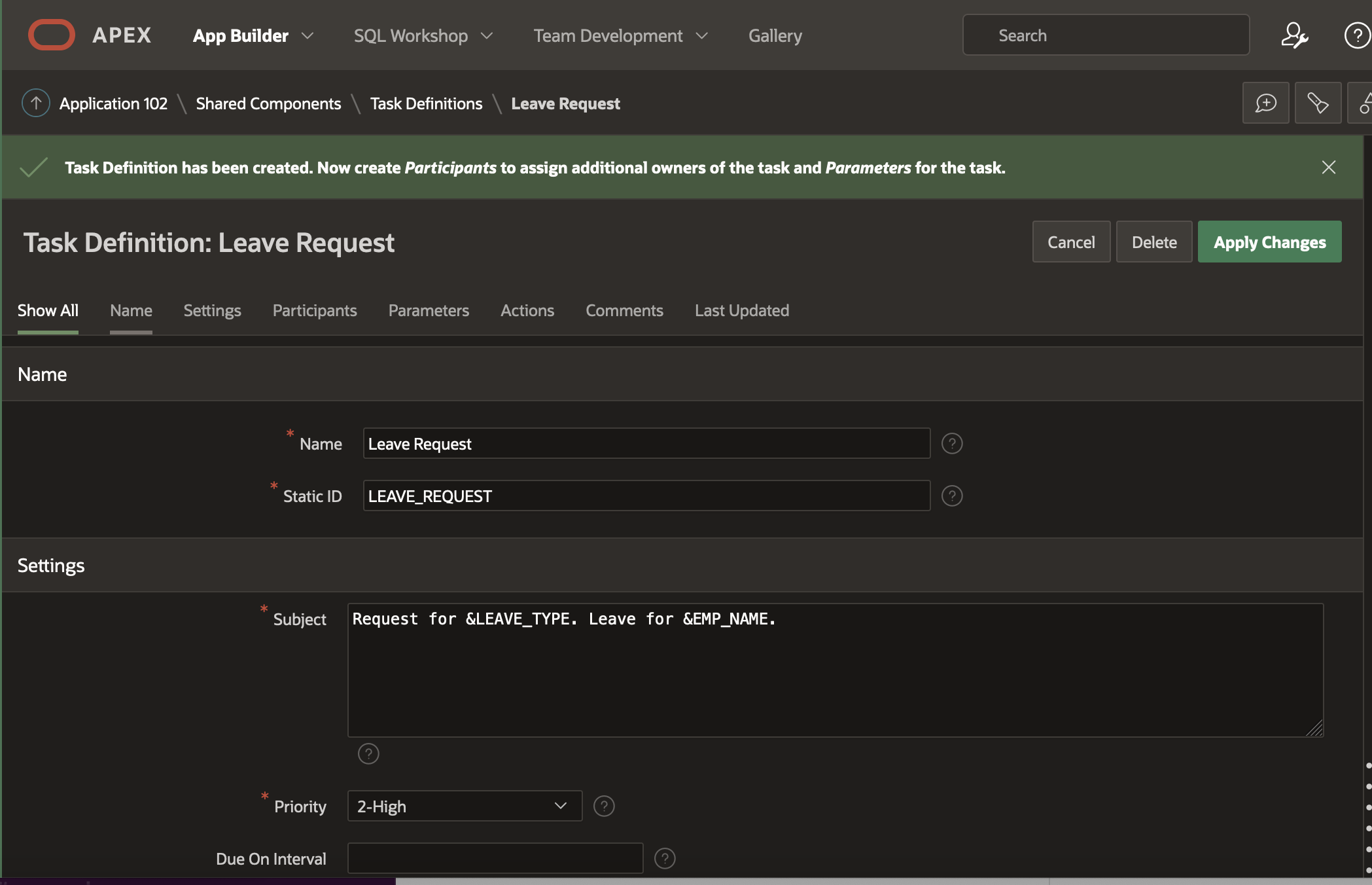 Screenshot for Editing the Task Definition
