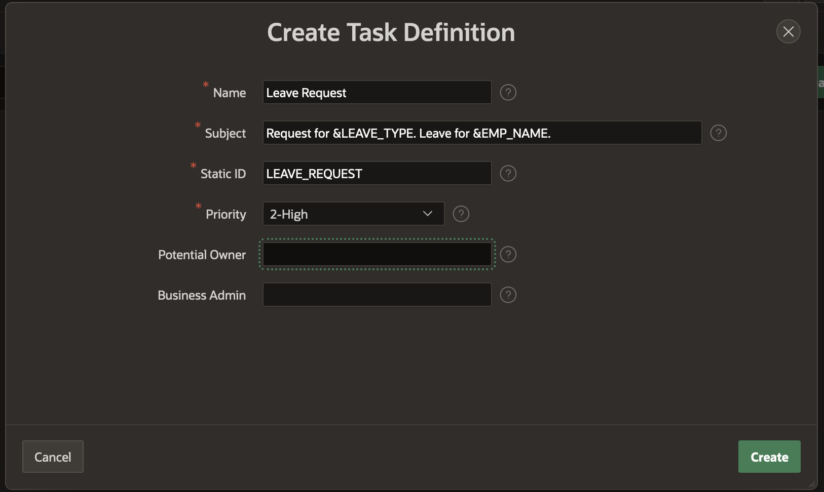 Screenshot for Create Task Definition Wizard