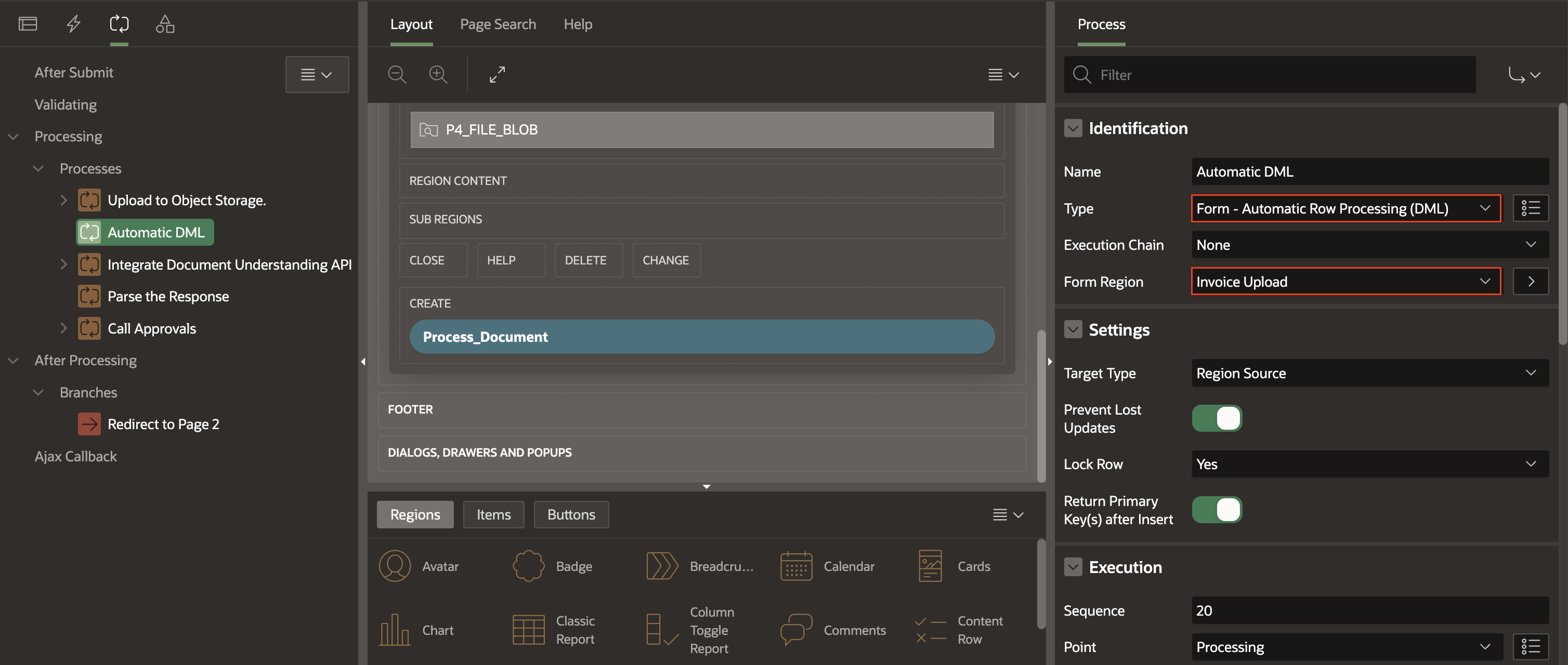 Automatic Row Processing page process