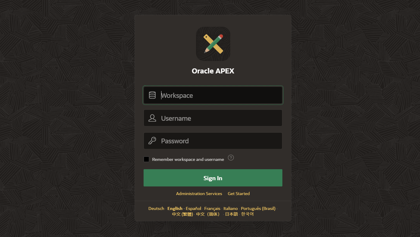 APEX Workspace Sign-In image
