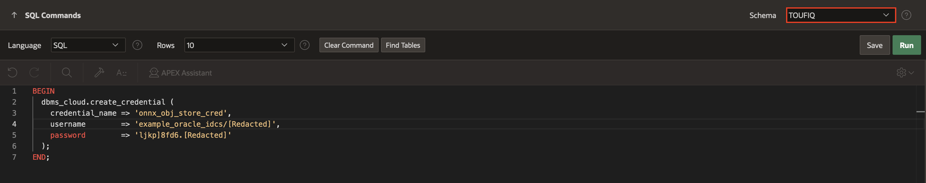 Creating a credential using dbms_cloud.create_credential procedure