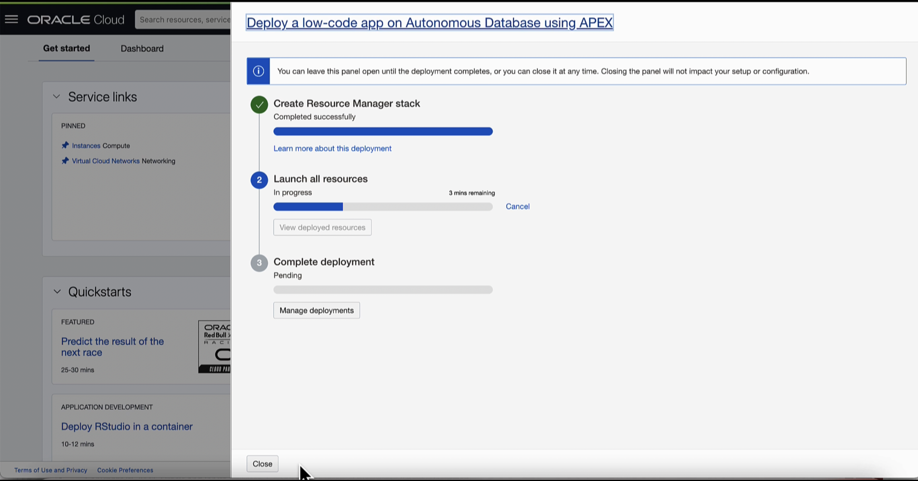Deployment Progress - Quickstart