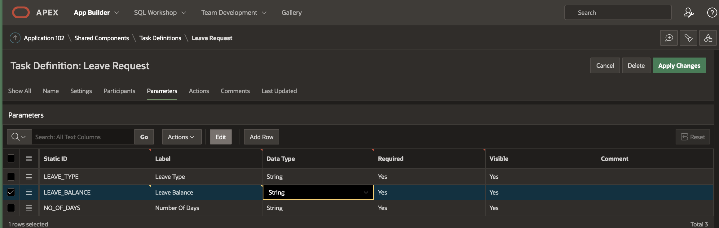 Edit Task Parameter