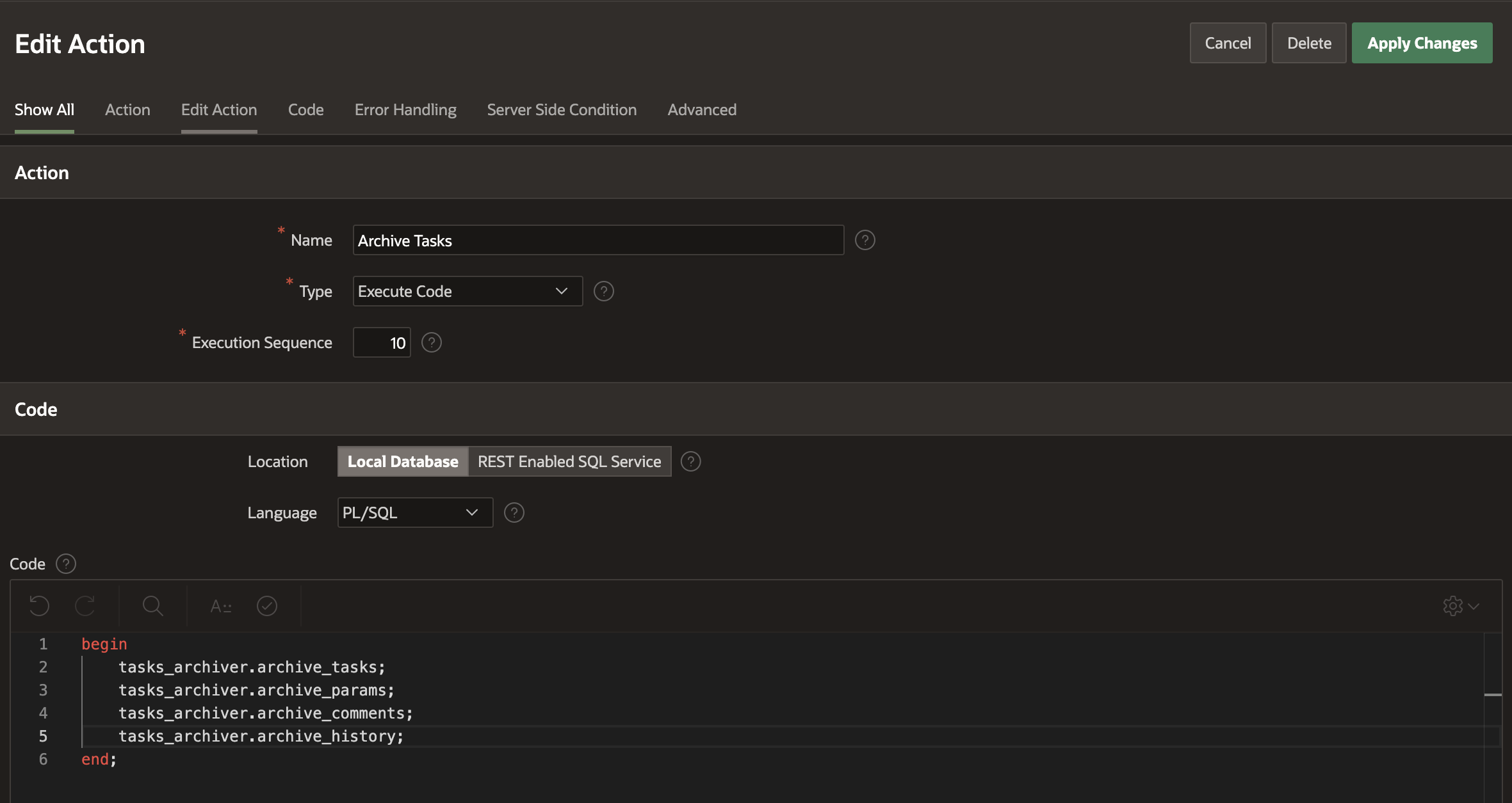Tasks Archiver Automation Edit Action
