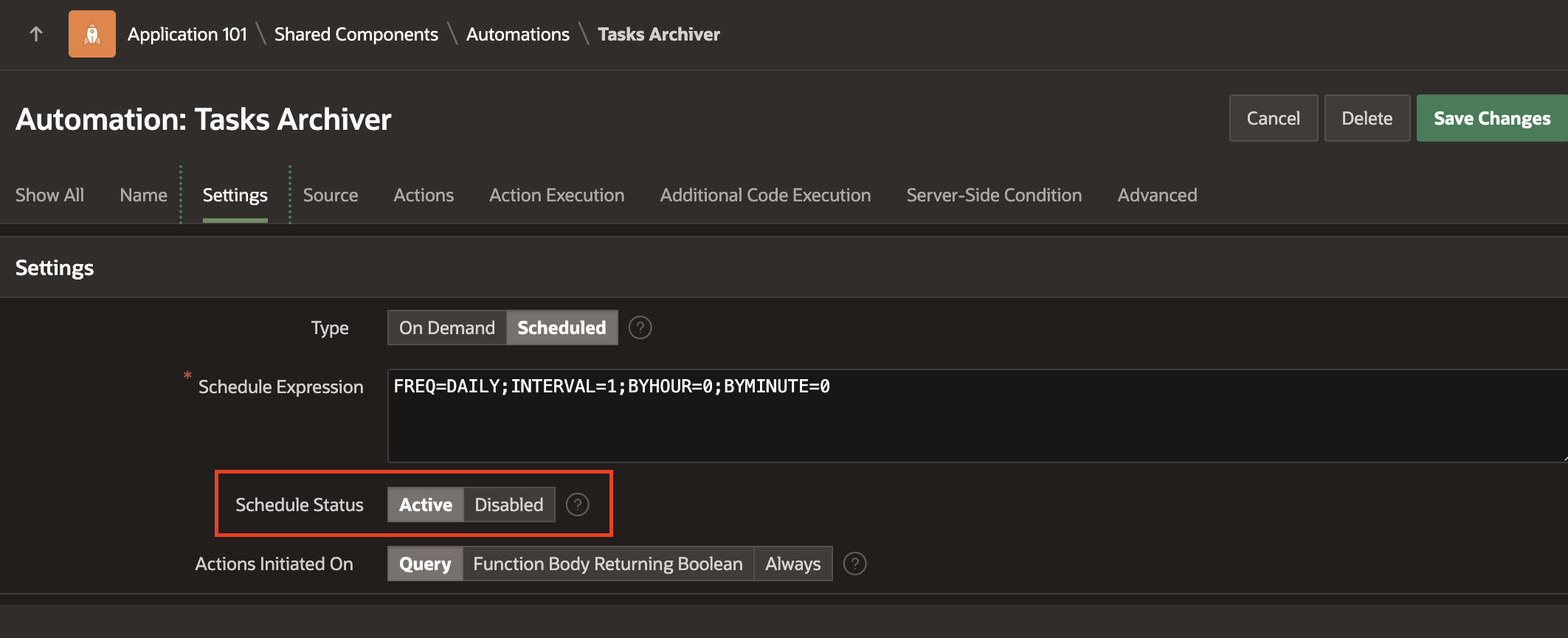Change Automation Scheduled Status to Active