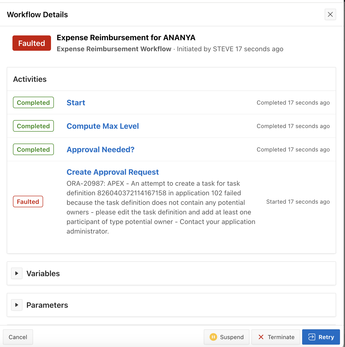 Faulted Workflow Details