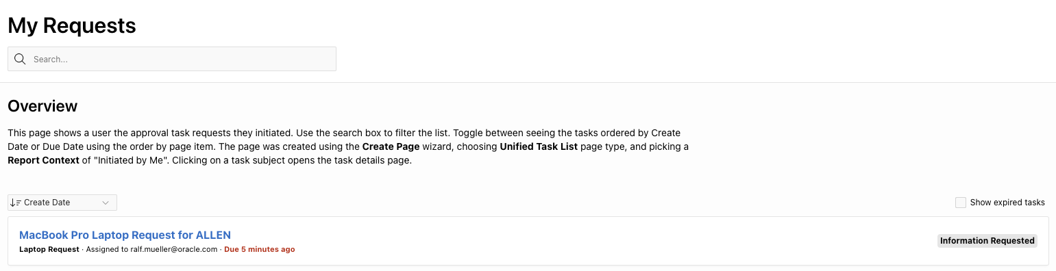 Laptop Request Task in  Information Requested state