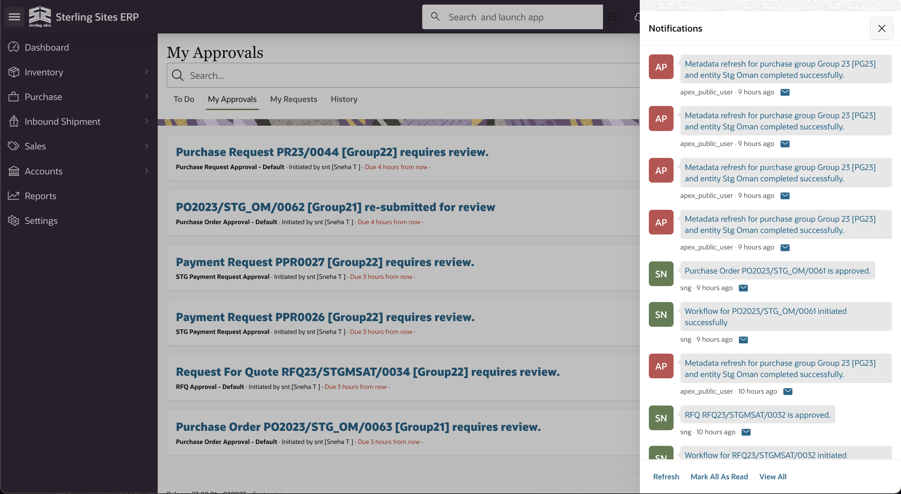 Approvals-screen