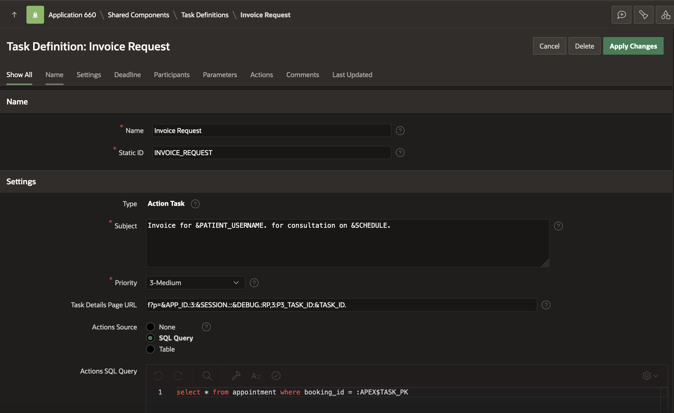 Invoice Request Task Definition Edit