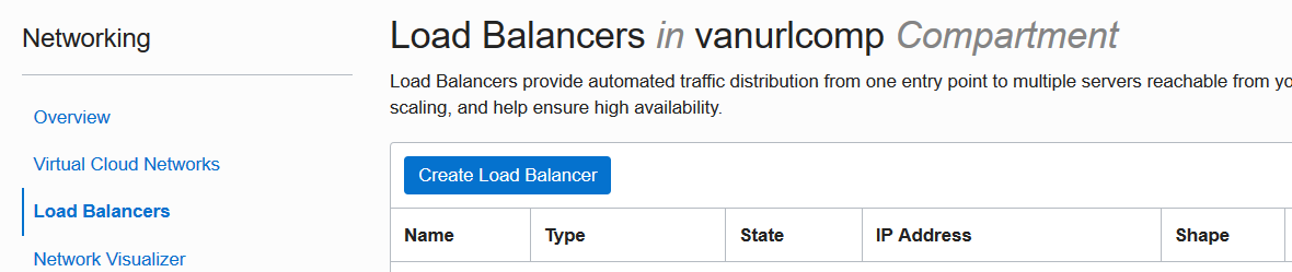 Picture of Load Balancer list screen
