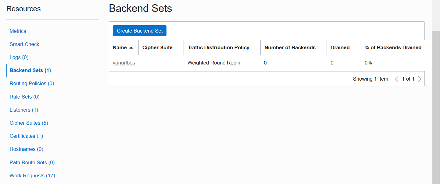 Picture of Backend Set list screen