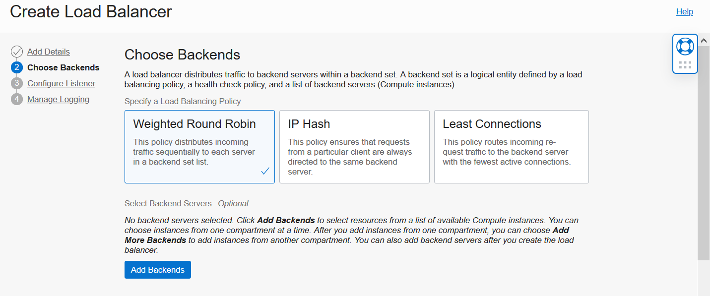 Load Balancer creation wizard screen 4