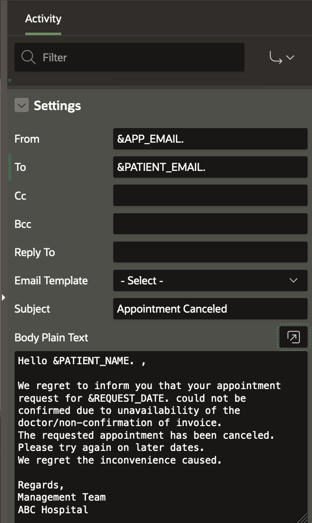 No Appointment Email Settings