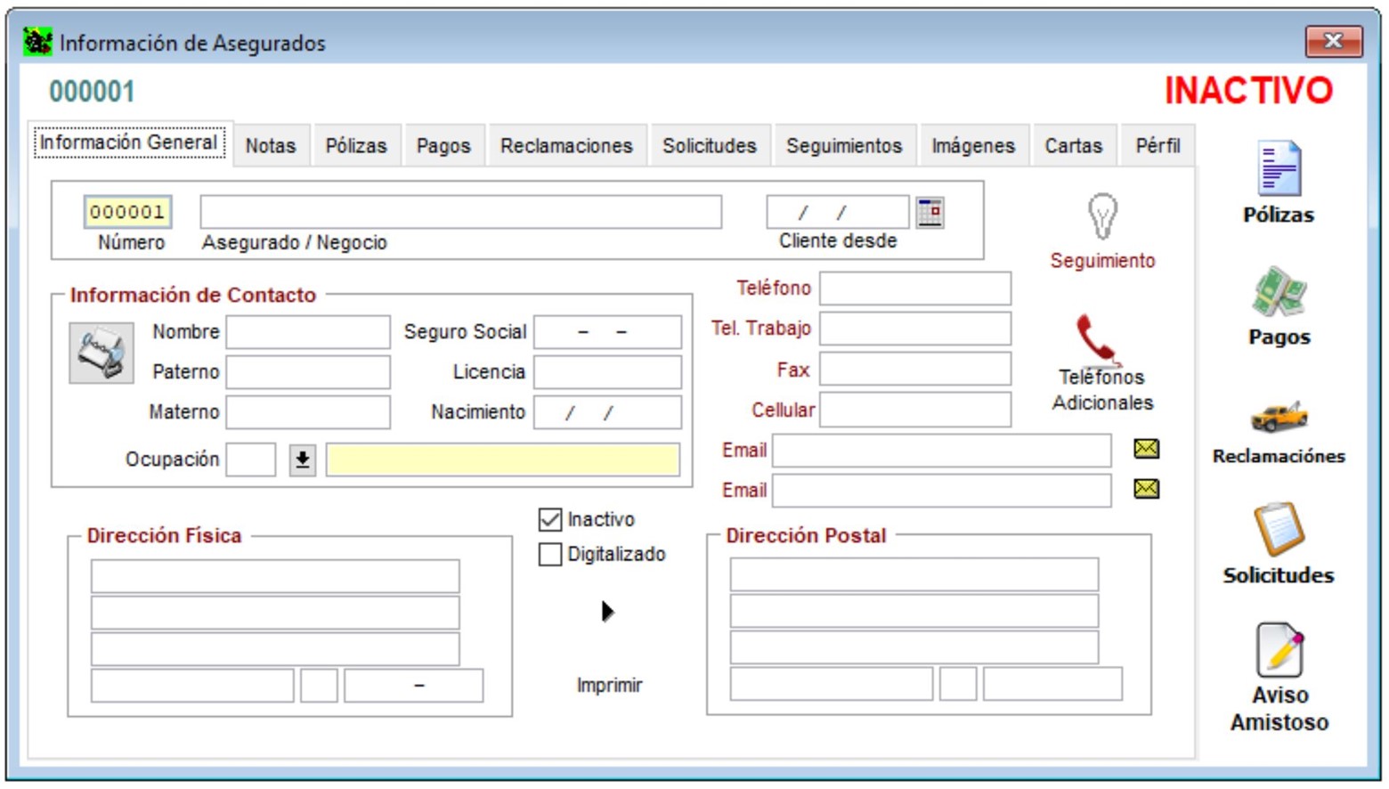 Figure 3 - Customer Form – Riskman Desktop – (Visual Fox Pro)