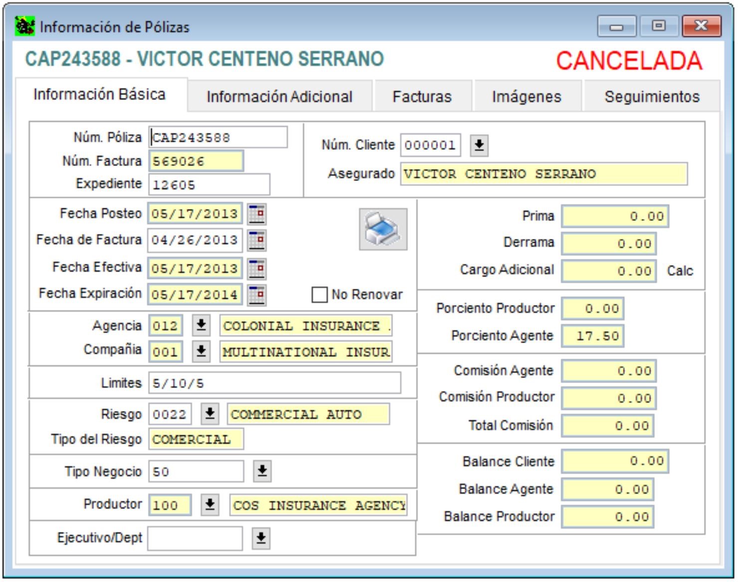 Figure 5 - Policy Form – Riskman Desktop – (Visual Fox Pro)