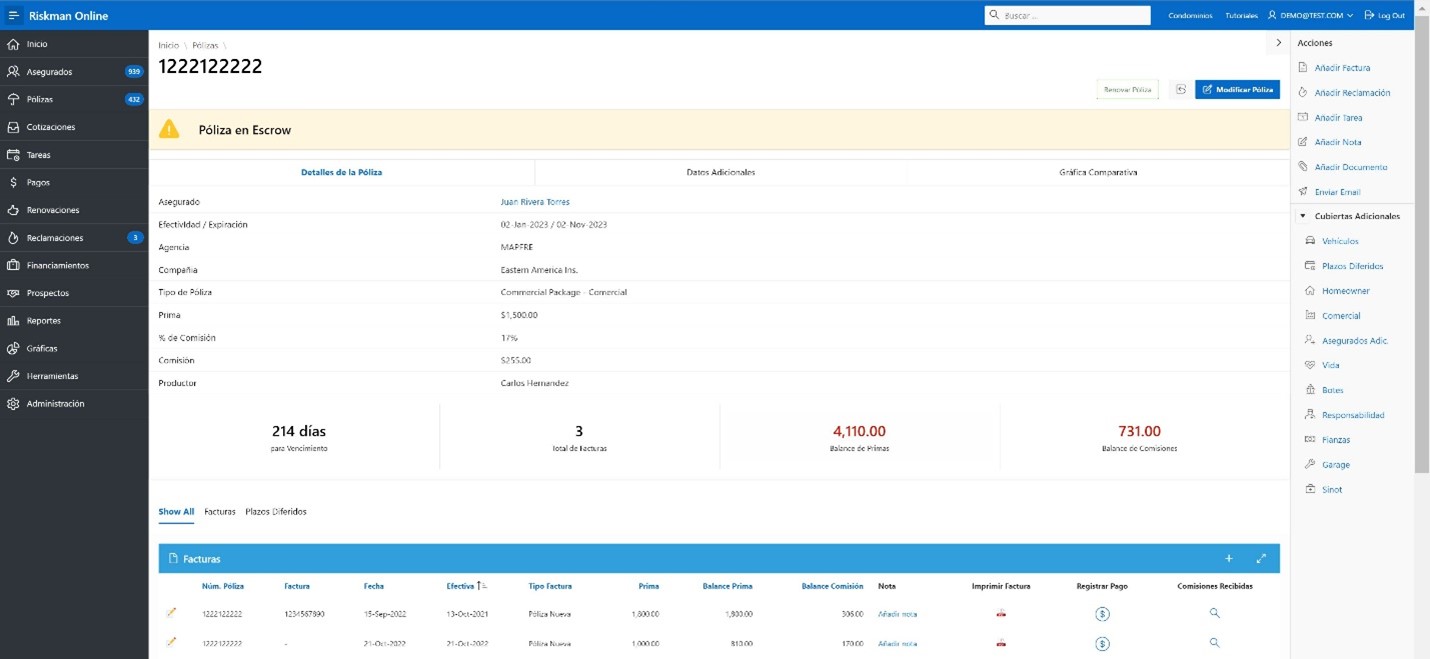 Figure 6 - Policy Page – Riskman Online – (Oracle APEX)