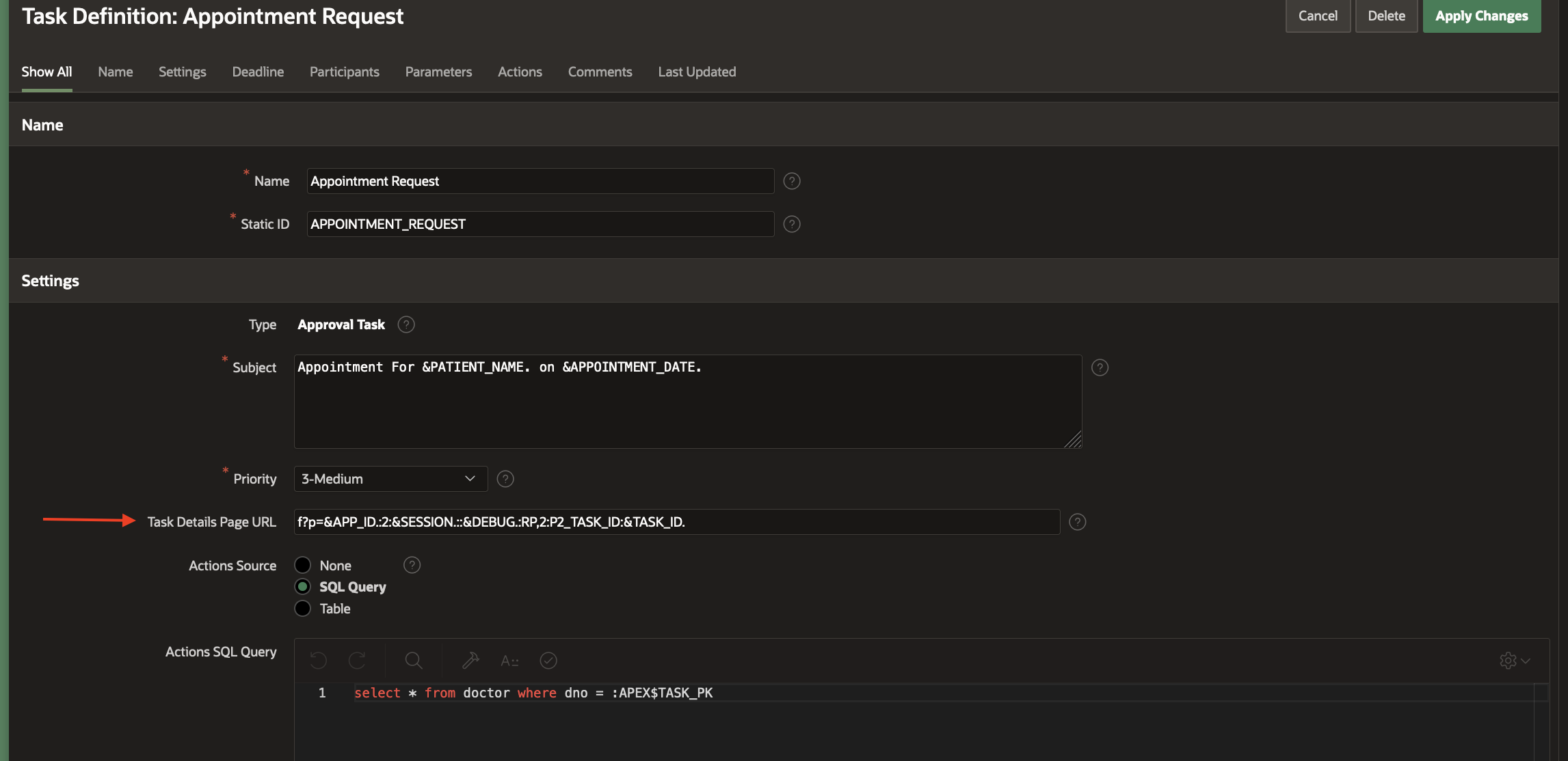 Appointment Request Task Details