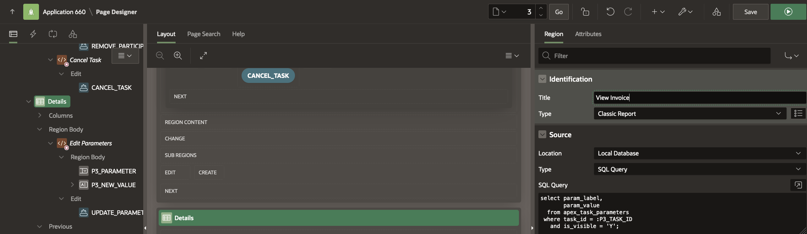 Rename Task Details Report Region