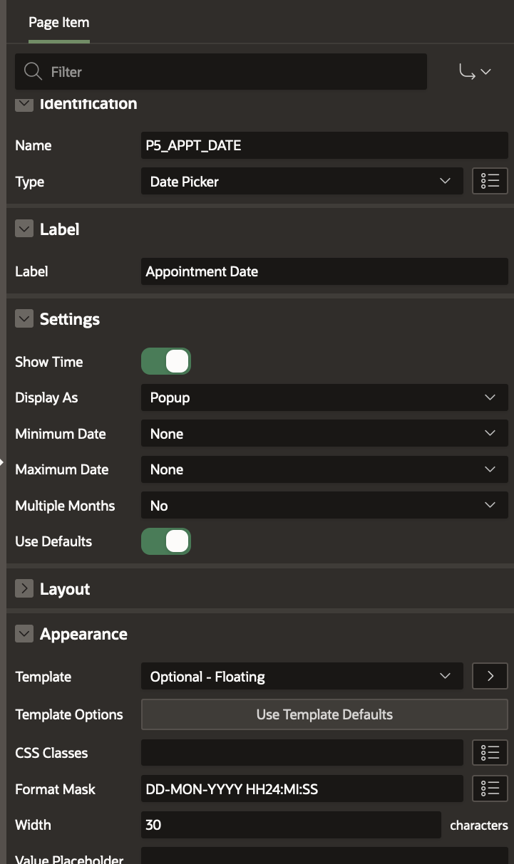 Appointment Date Page Item in Workflow