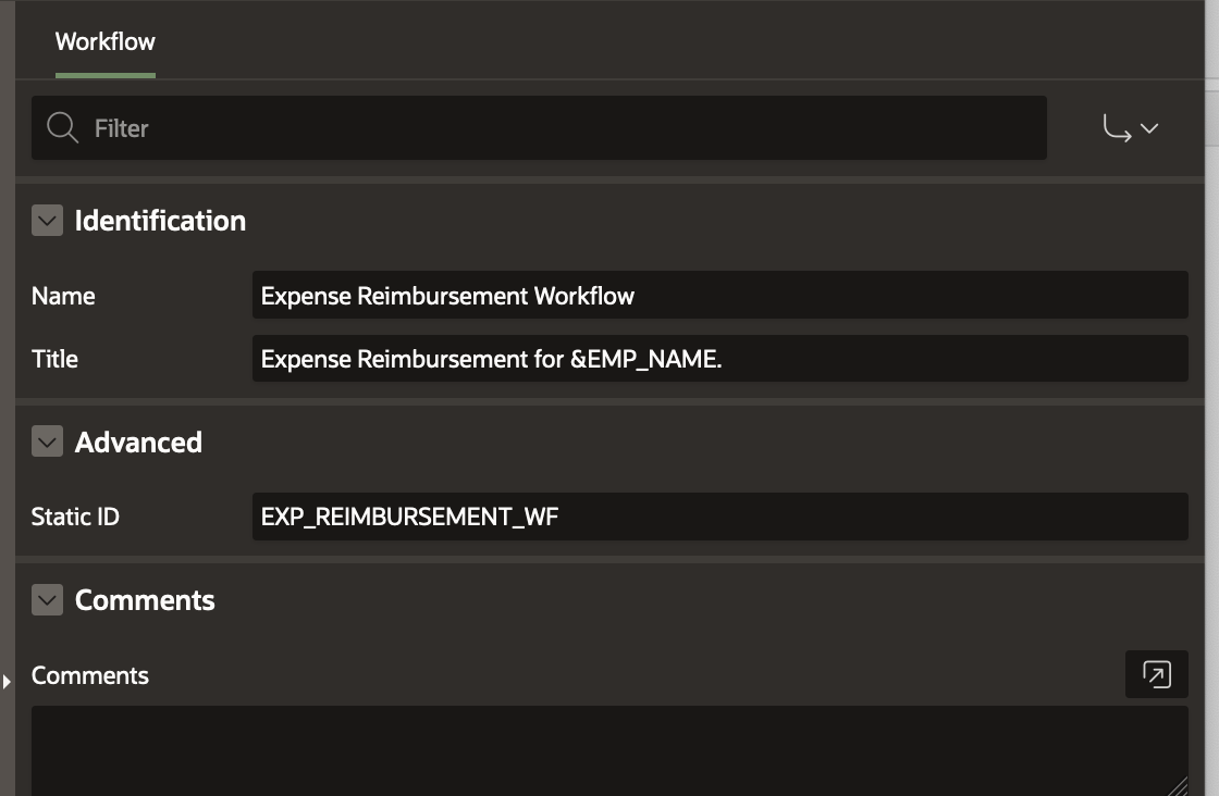 Expense Reimbursement Workflow Name Title and Static ID