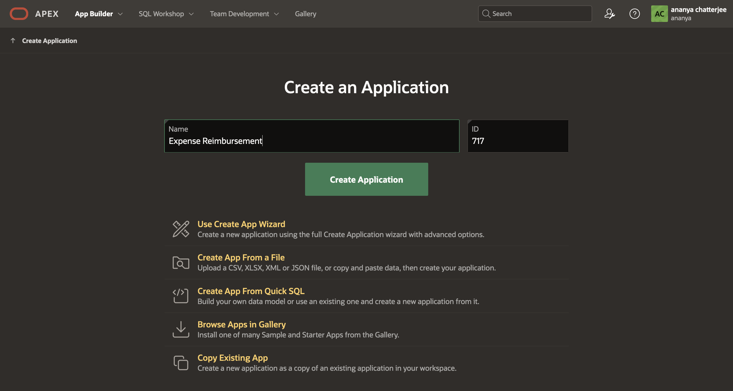 Create Expense Reimbursement Application