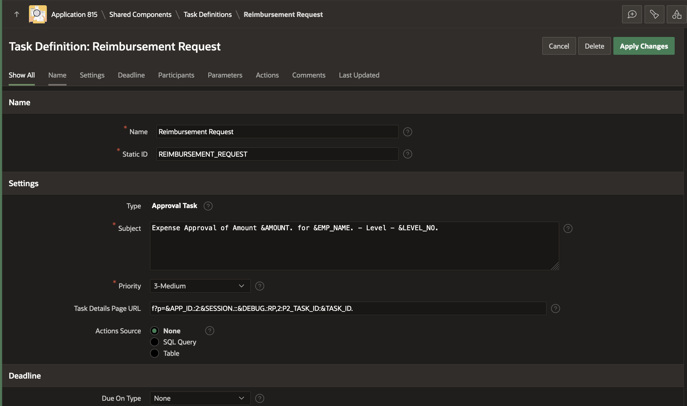 Editing the Task Definition