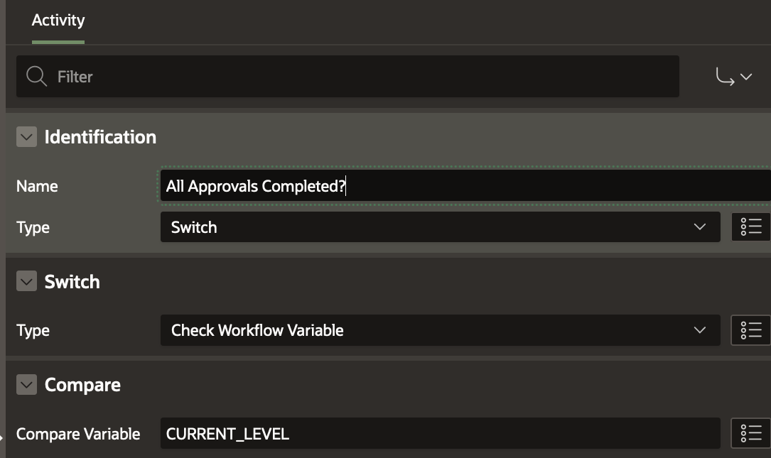 All Approvals Completed? Switch Workflow Activity