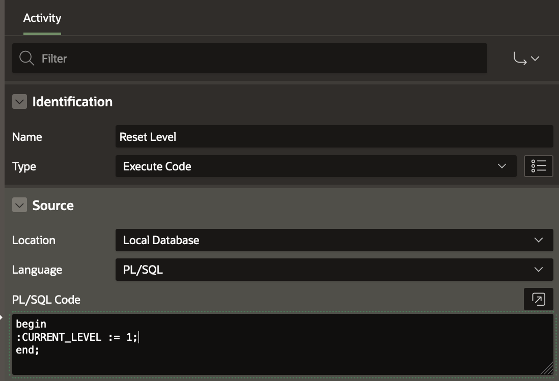 Reset Level Execute Code Workflow Activity