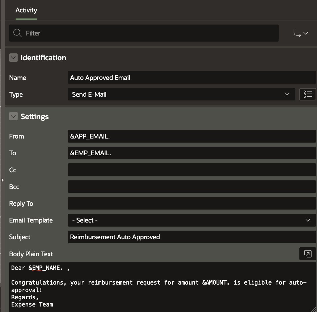 Auto Approved Email Workflow Activity