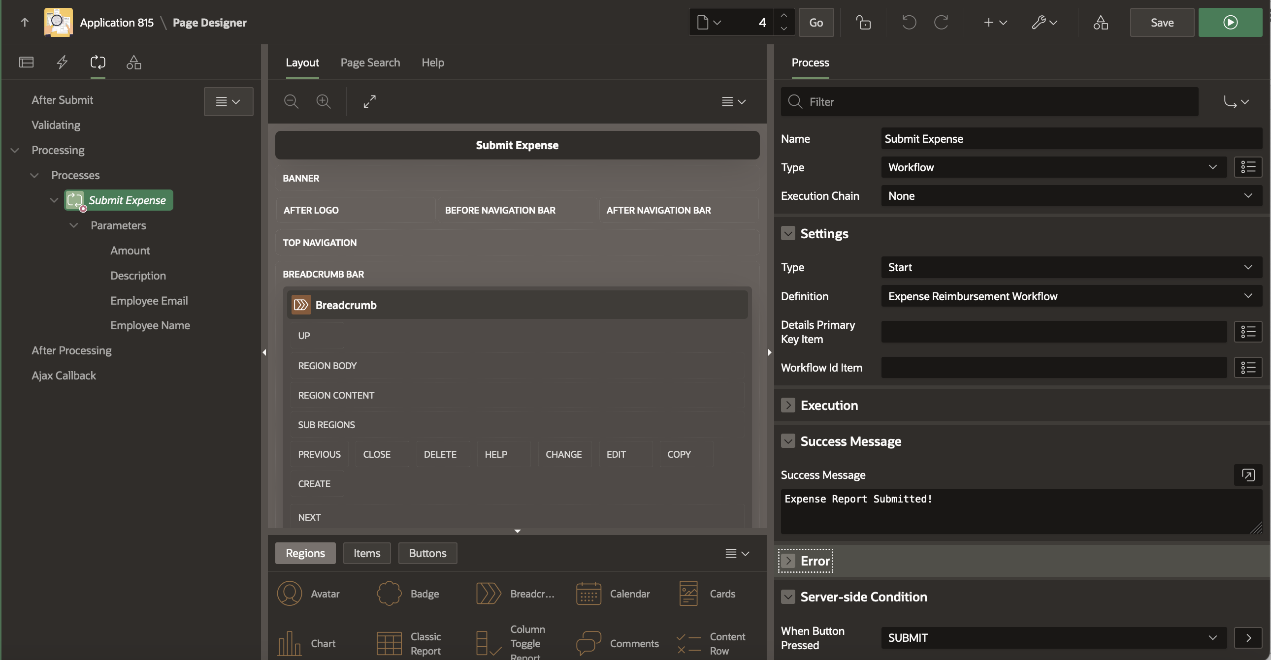 Submit Expense Page Process