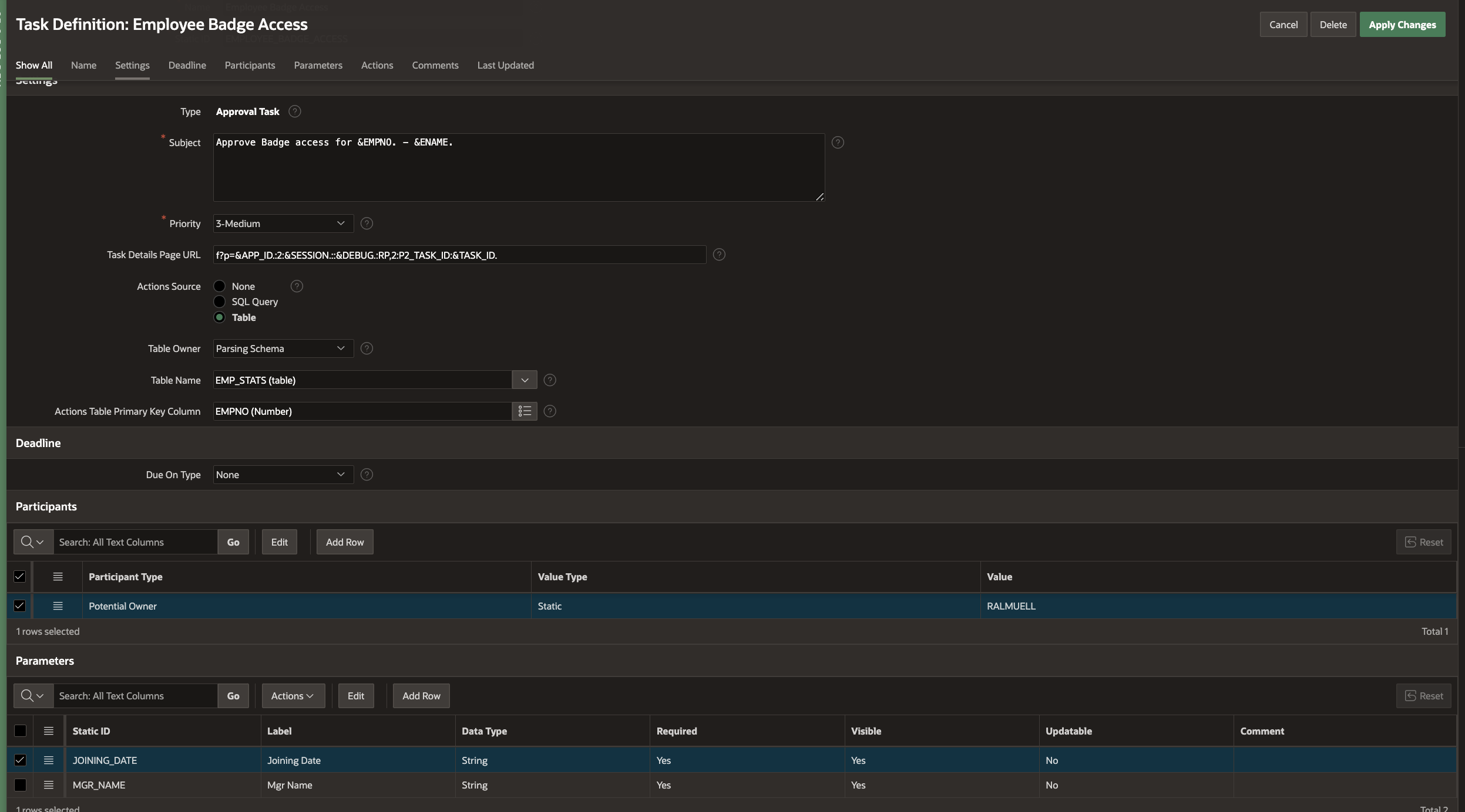 Edit Employee Badge Access Task Definition