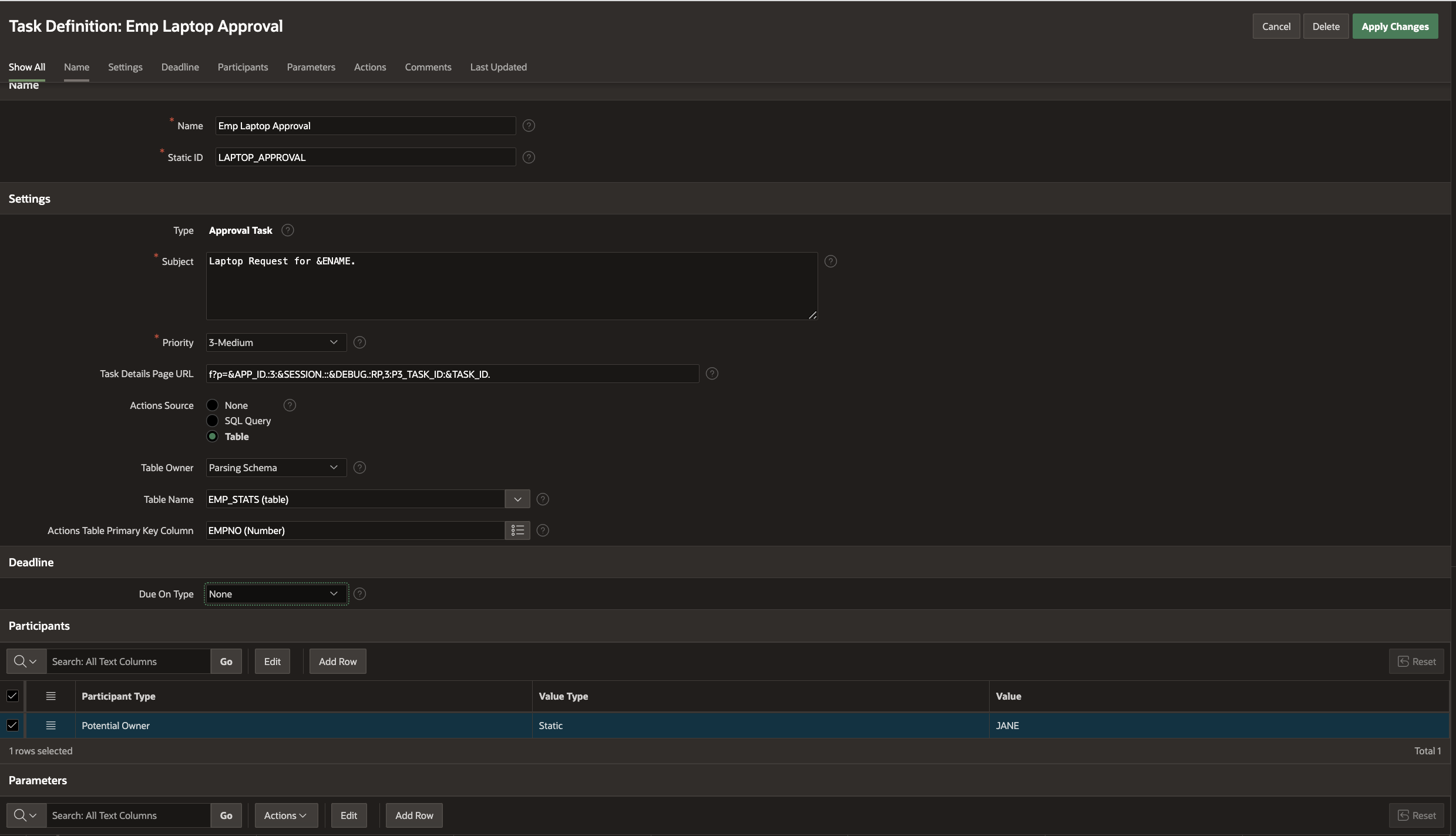 Edit Laptop Approval Task Definition