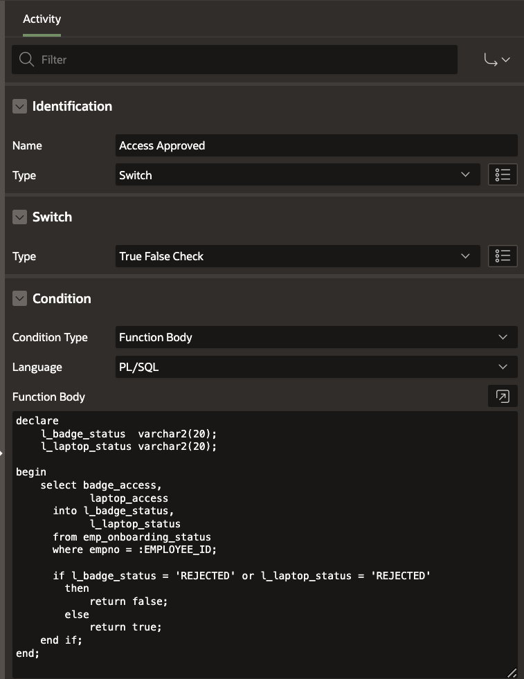 Access Approved Switch properties