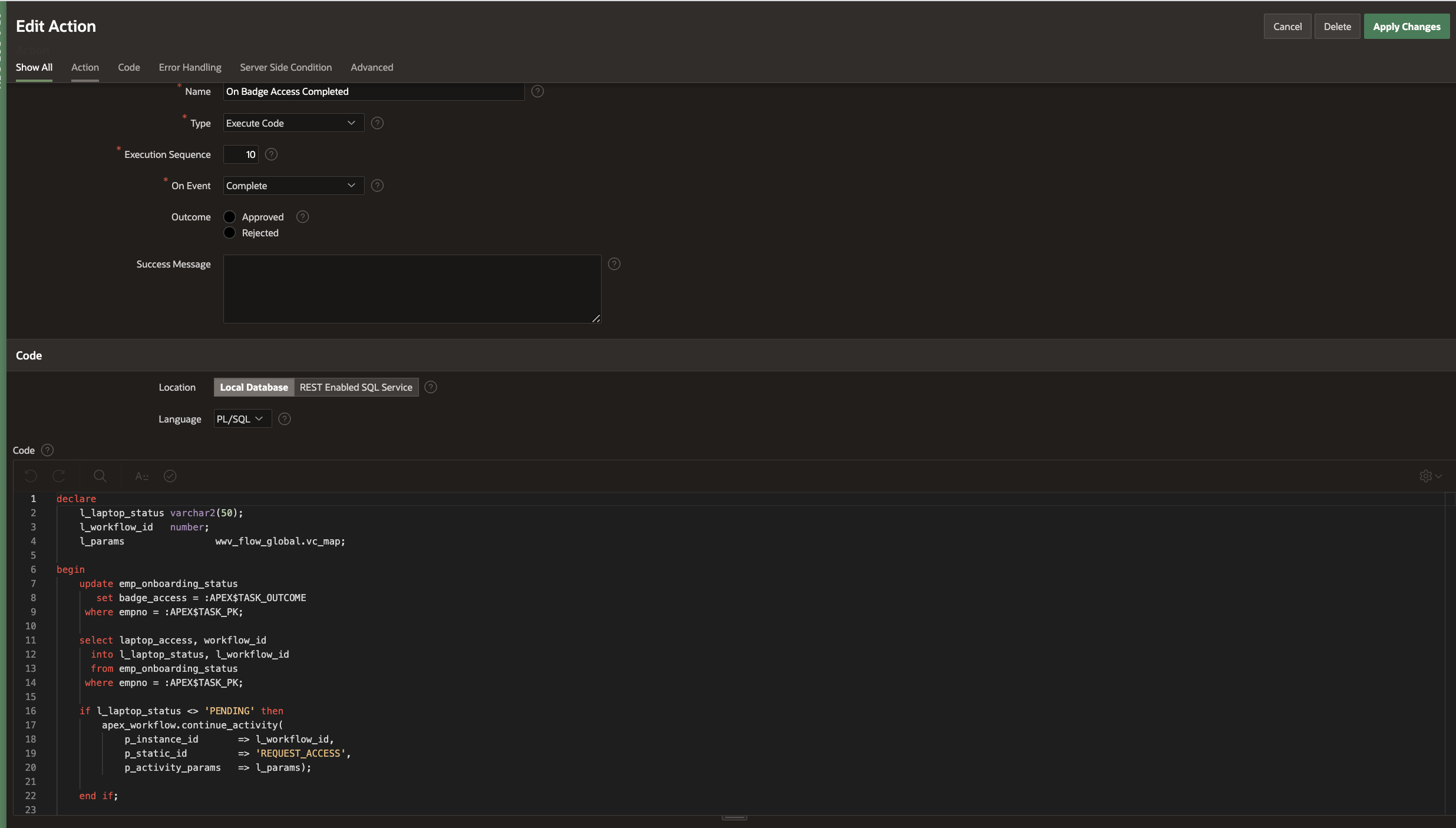 Add Action for Employee Badge Access Task