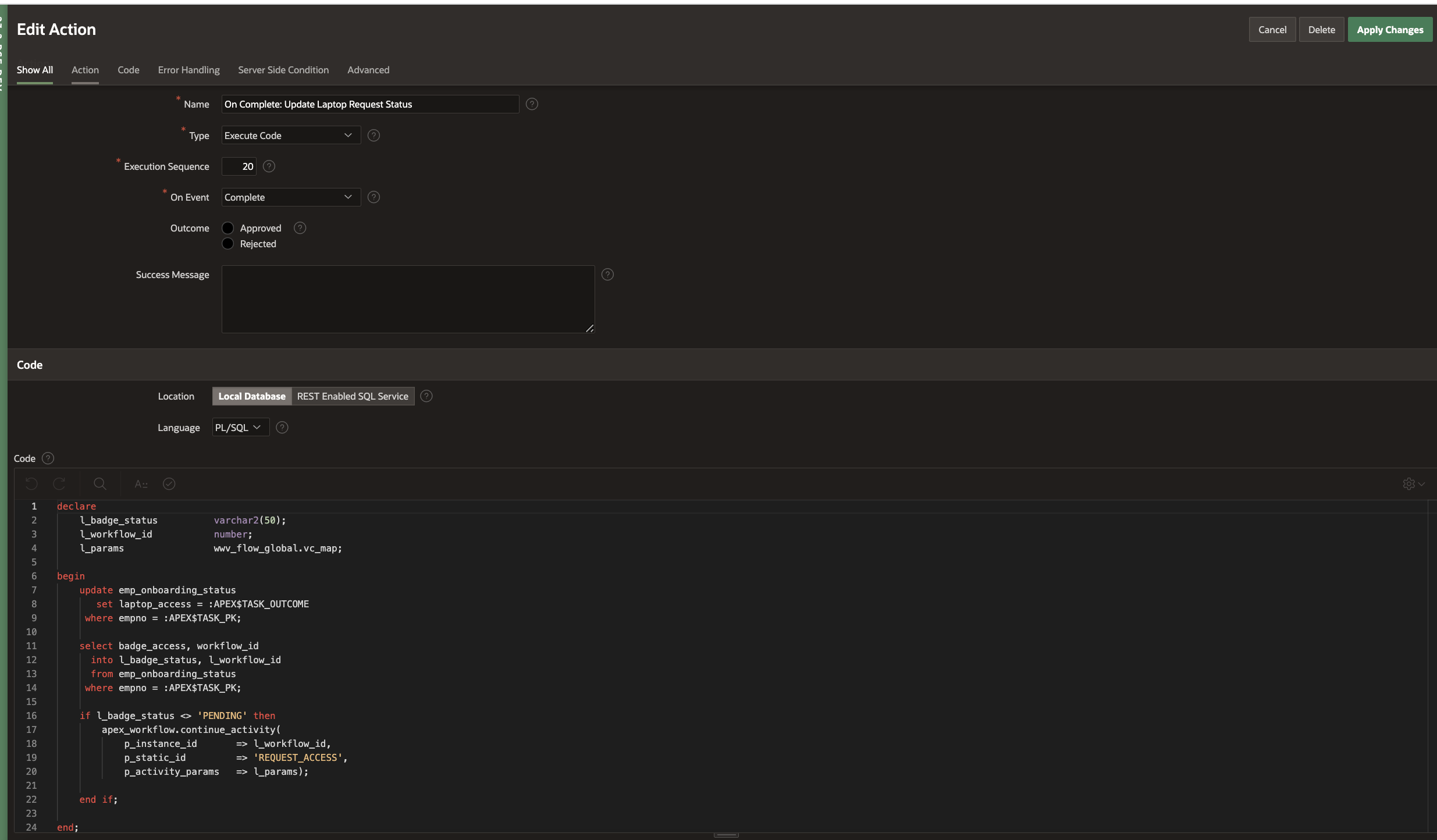 Add Action for Laptop Approval Task