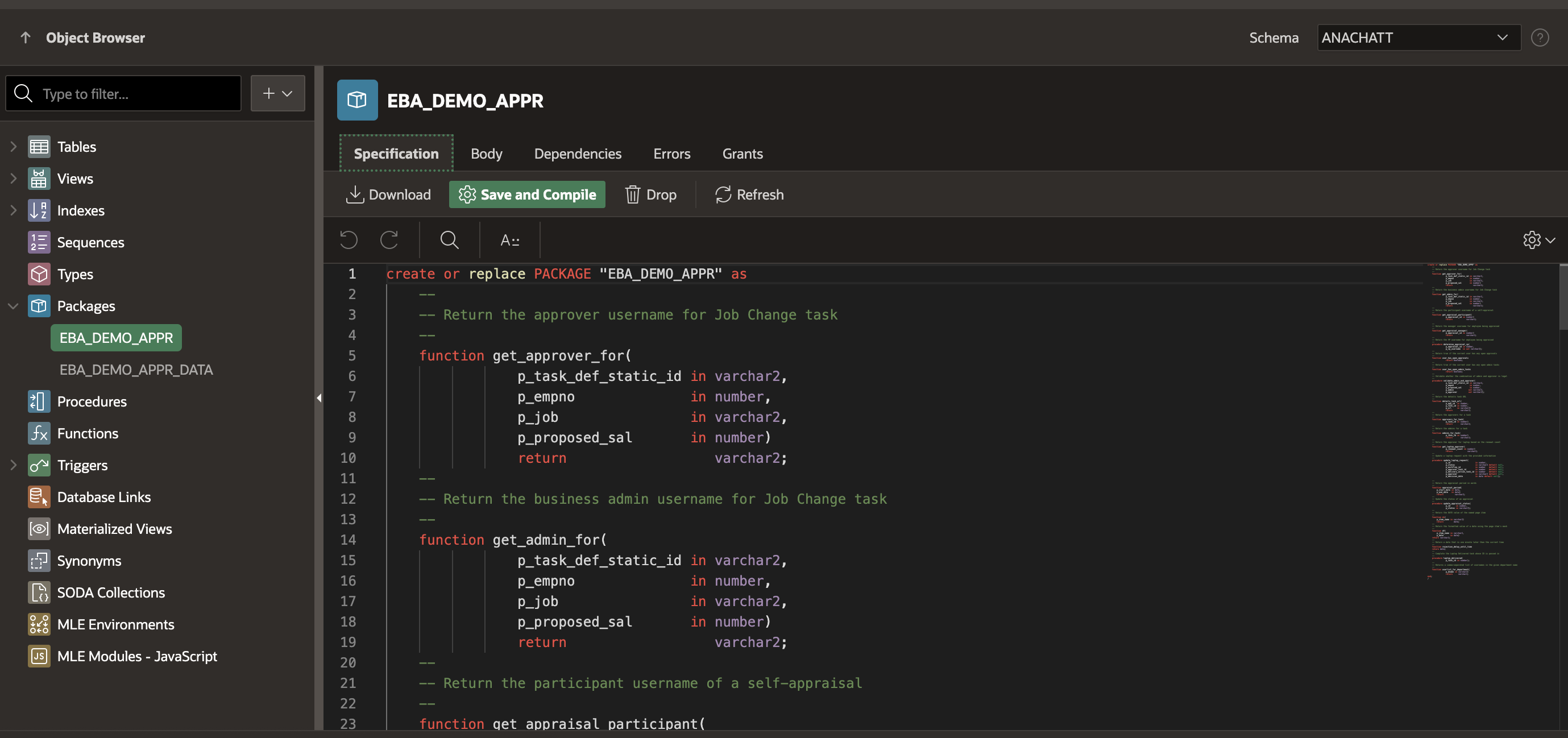 Open EBA_DEMO_APPR Package in Object Browser