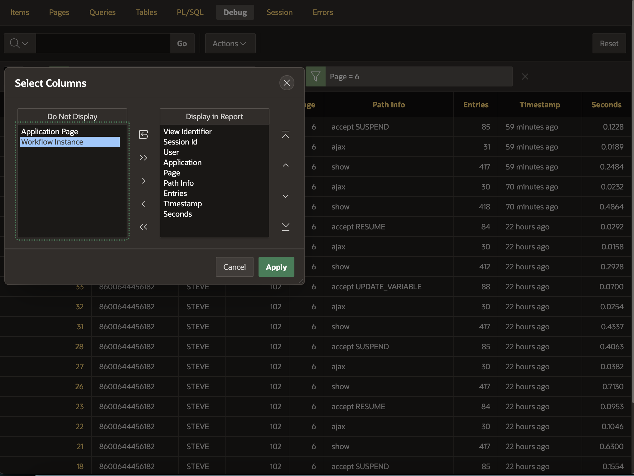 Workflow Instance in Debug Report