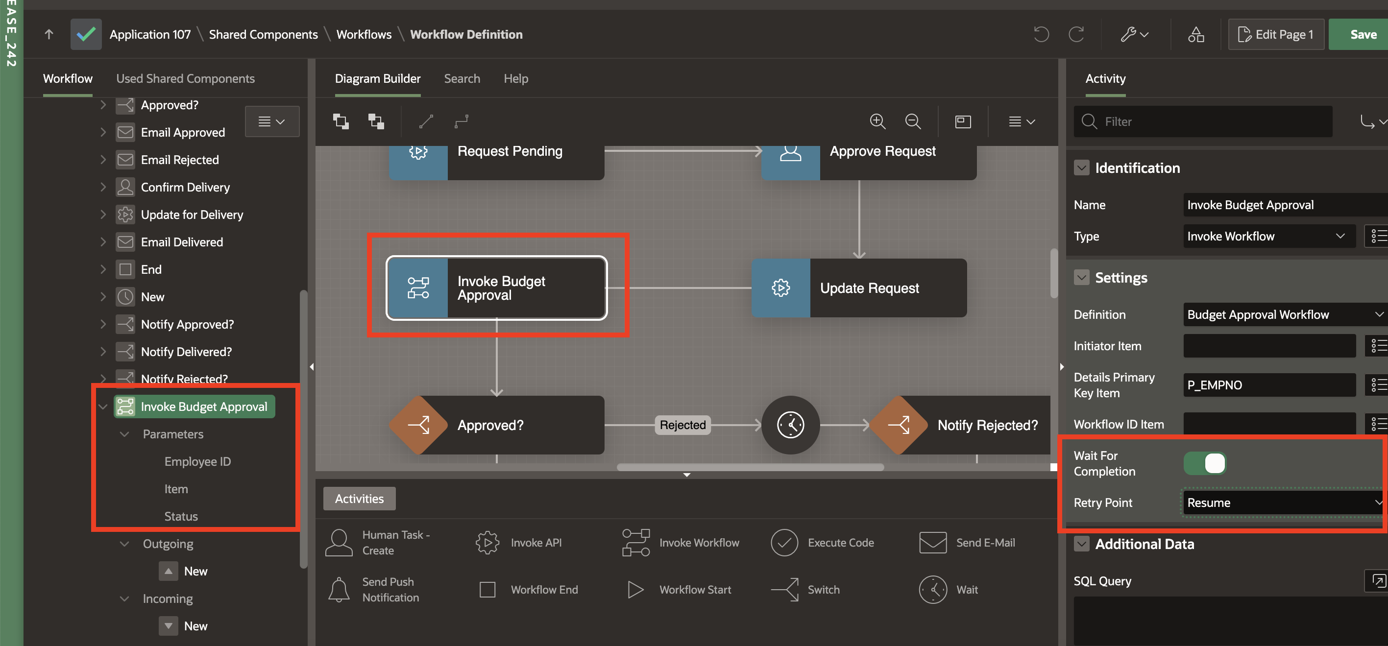 Invoke Workflow Settings and Parameters