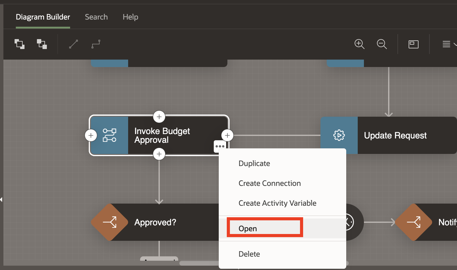 Invoke Workflow Activity Context Menu Open