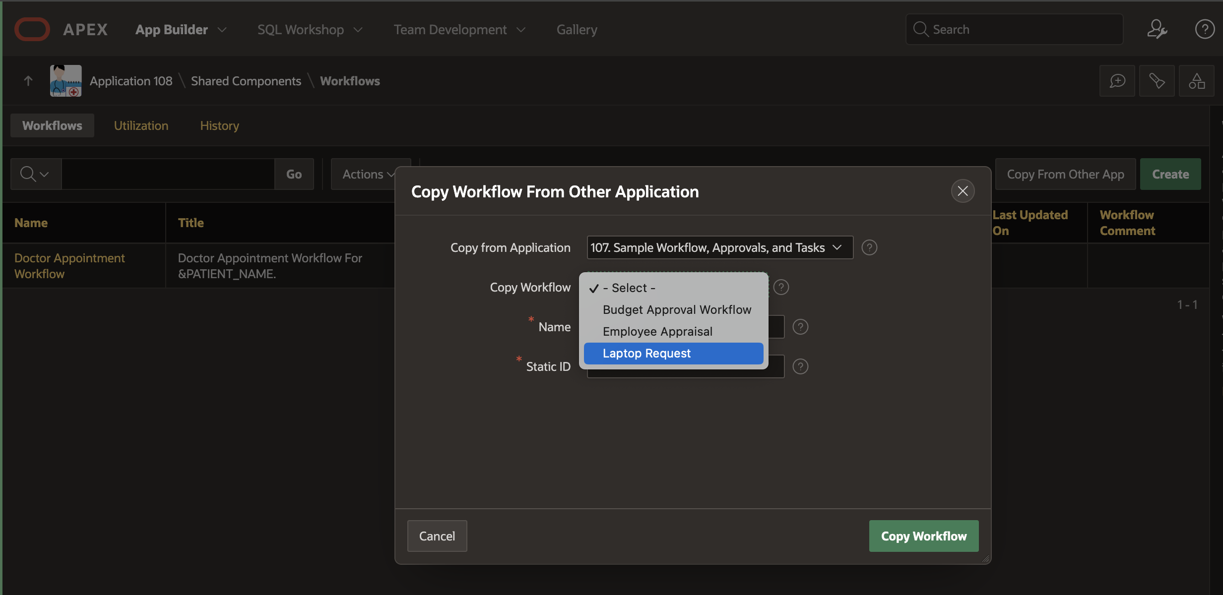 Copy Workflow Dialog