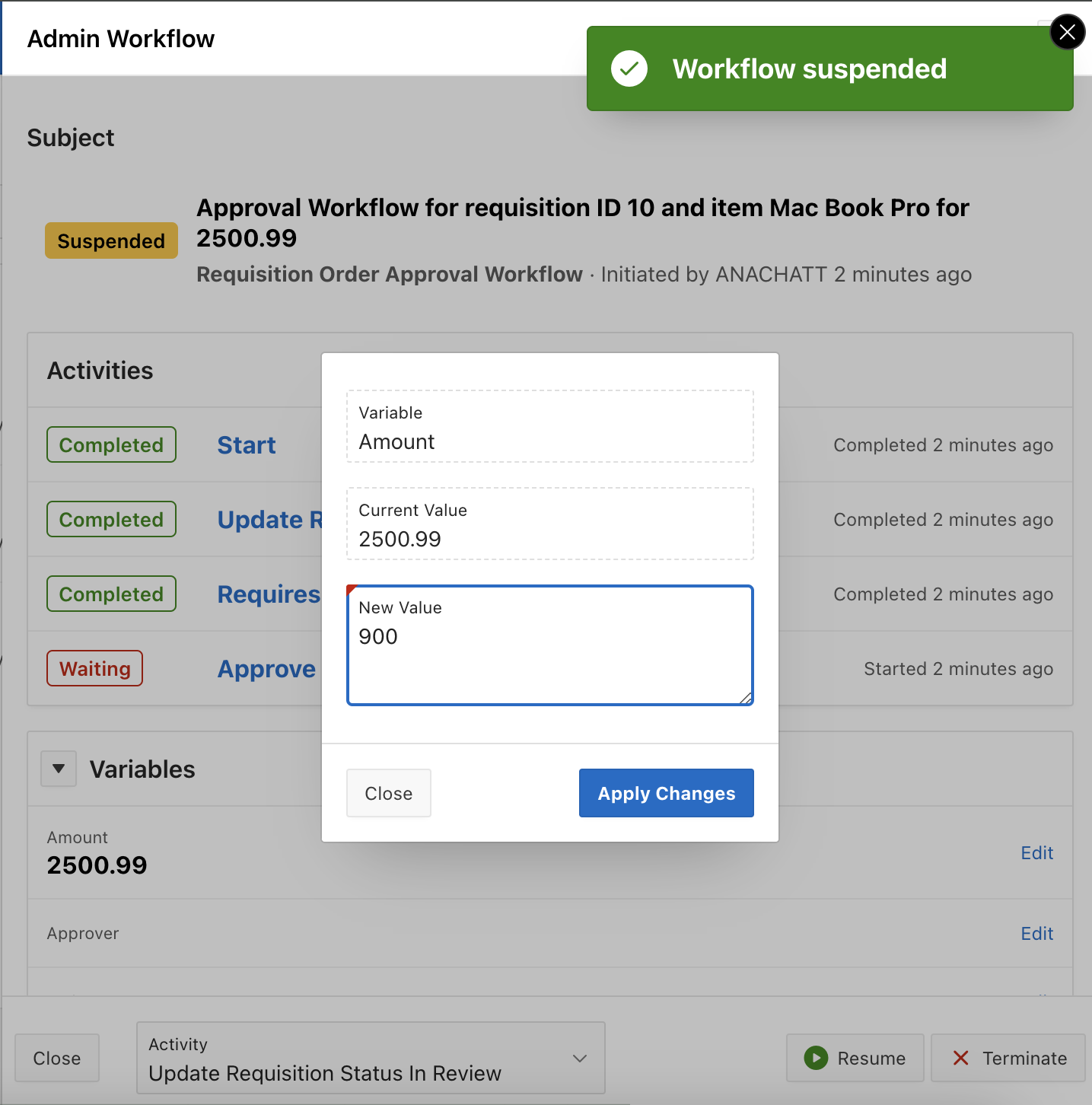 Update variable