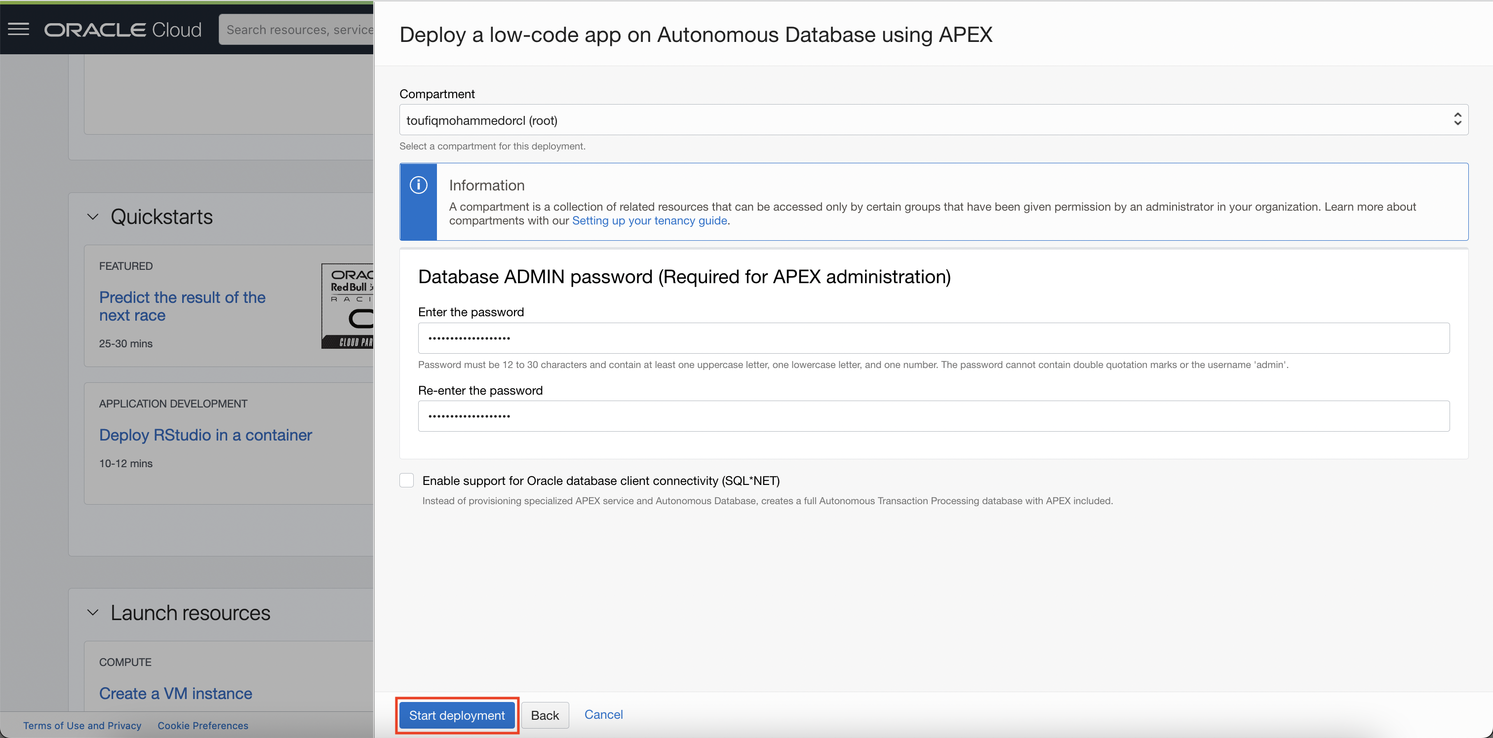 Start Deployment - Quickstart