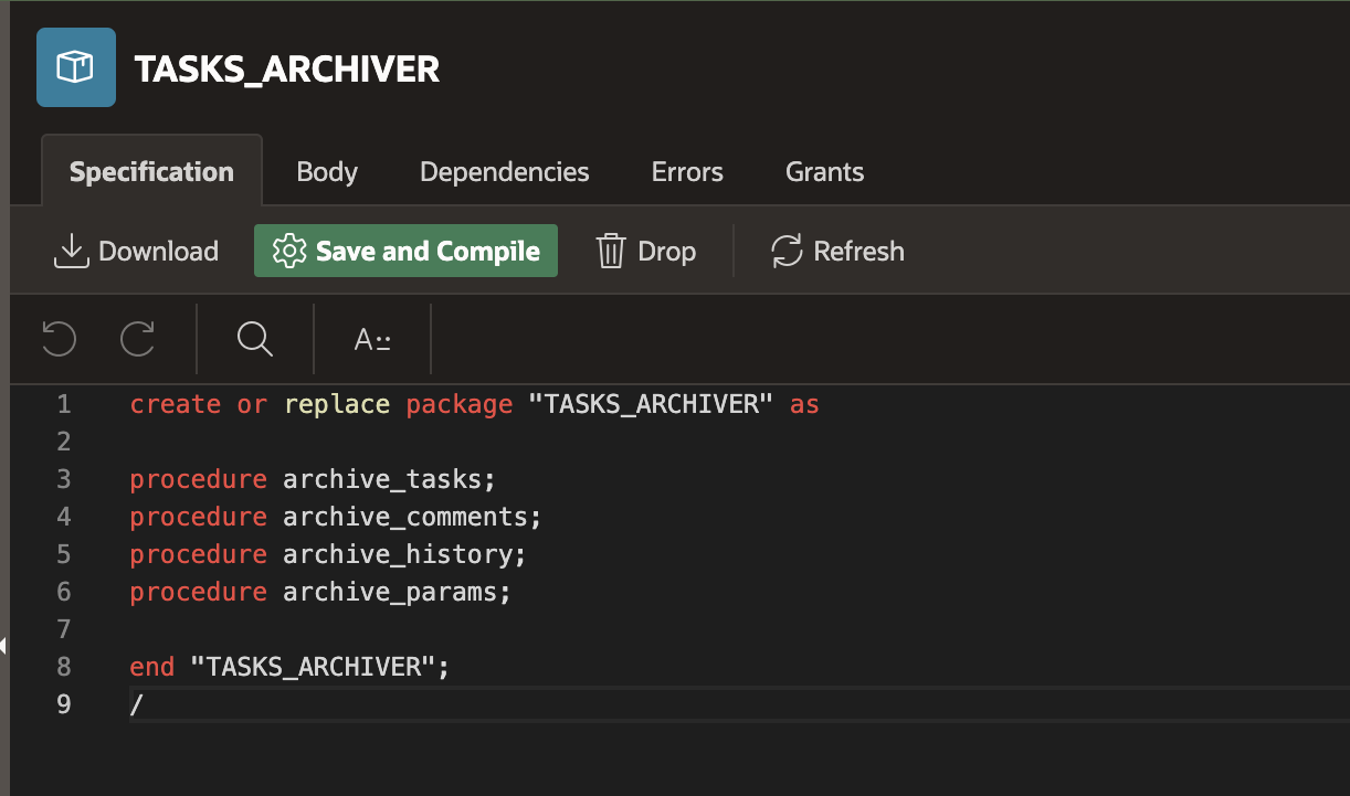 Tasks Archiver Package Spec
