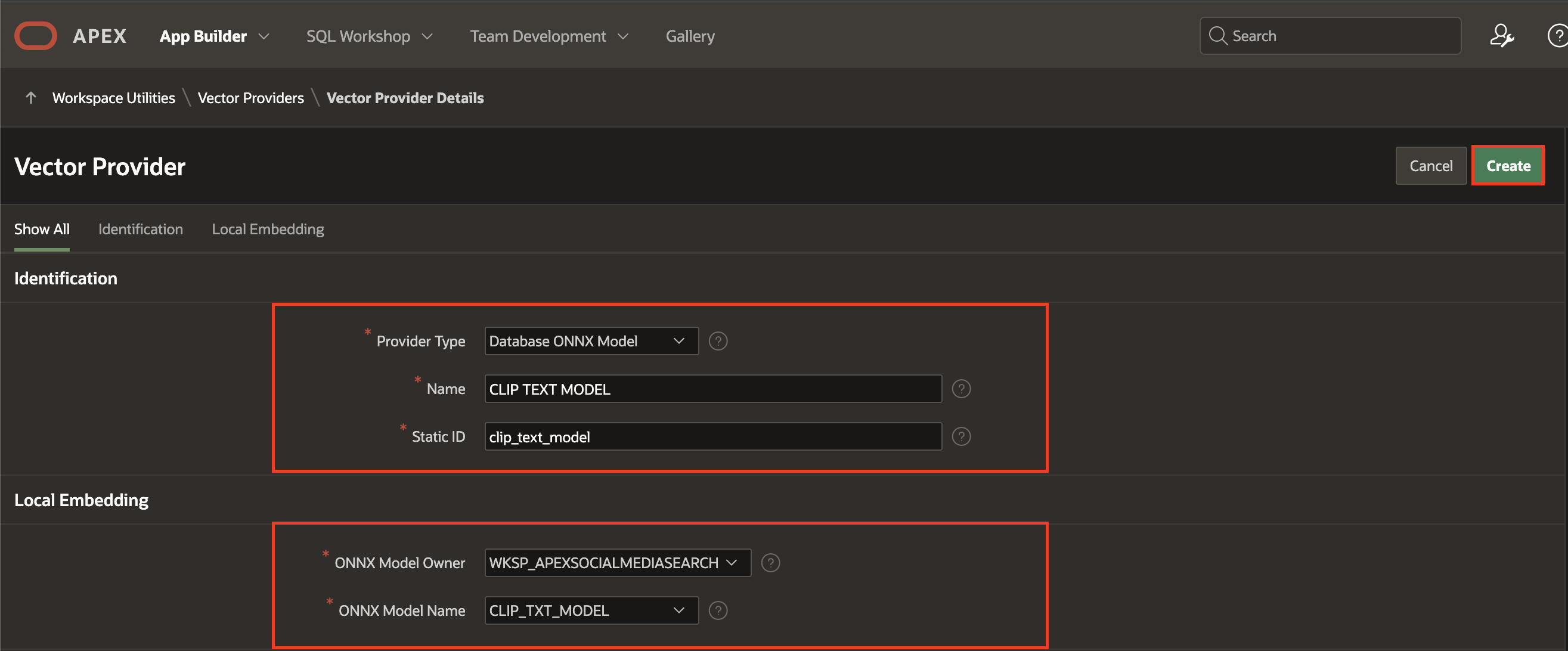 Create Text Vector Provider