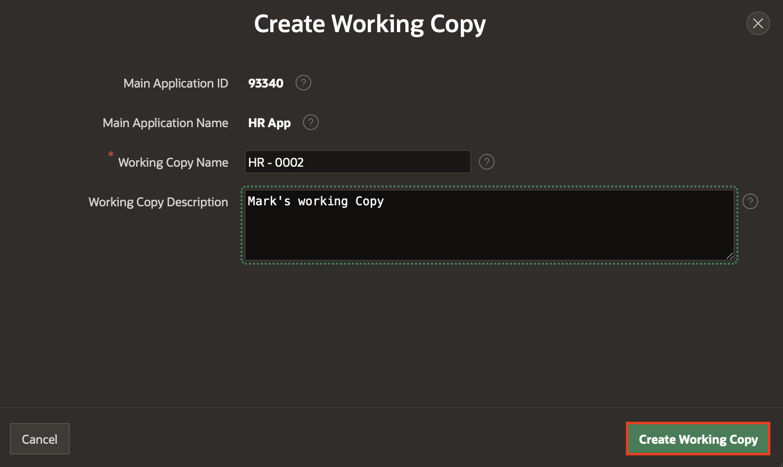 Create Working Copy