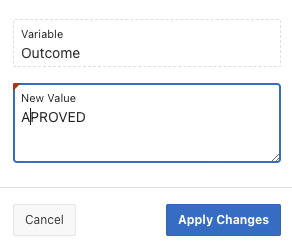 Provide new value for Workflow Variable Outcome