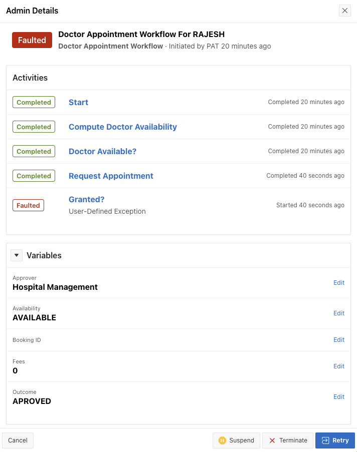 Details of Faulted Workflow