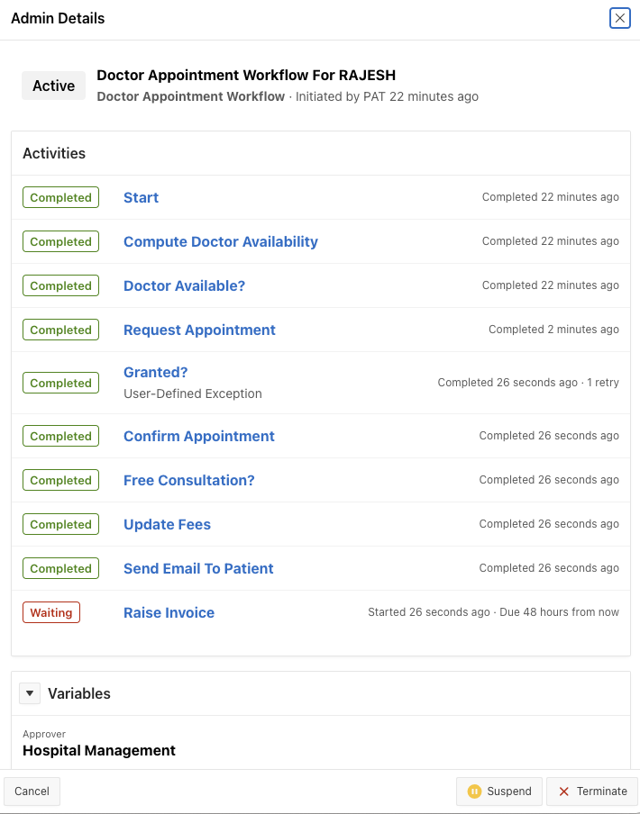 Doctor Appointment Workflow continues to run after it has been fixed by the Workflow Administrator